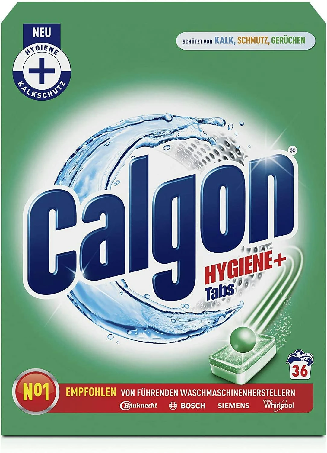 Calgon Hygiene+ Tabs WasserenthĂ€rter Entkalker Waschmaschinenreiniger 1x36 Tabs â Bild 2