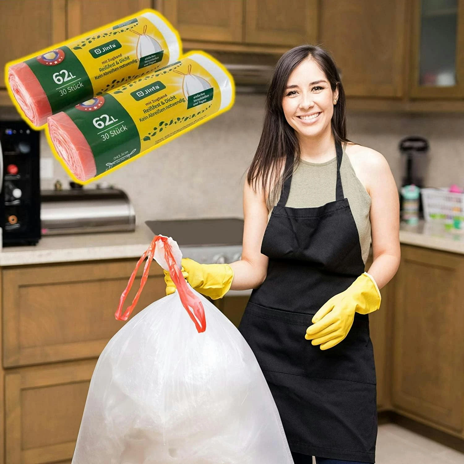 Jinfa 60 Müllbeutel Mit Zugband | Transparent | 69x85 Cm | Für Jinfa Metalltonne 62 L – Bild 2