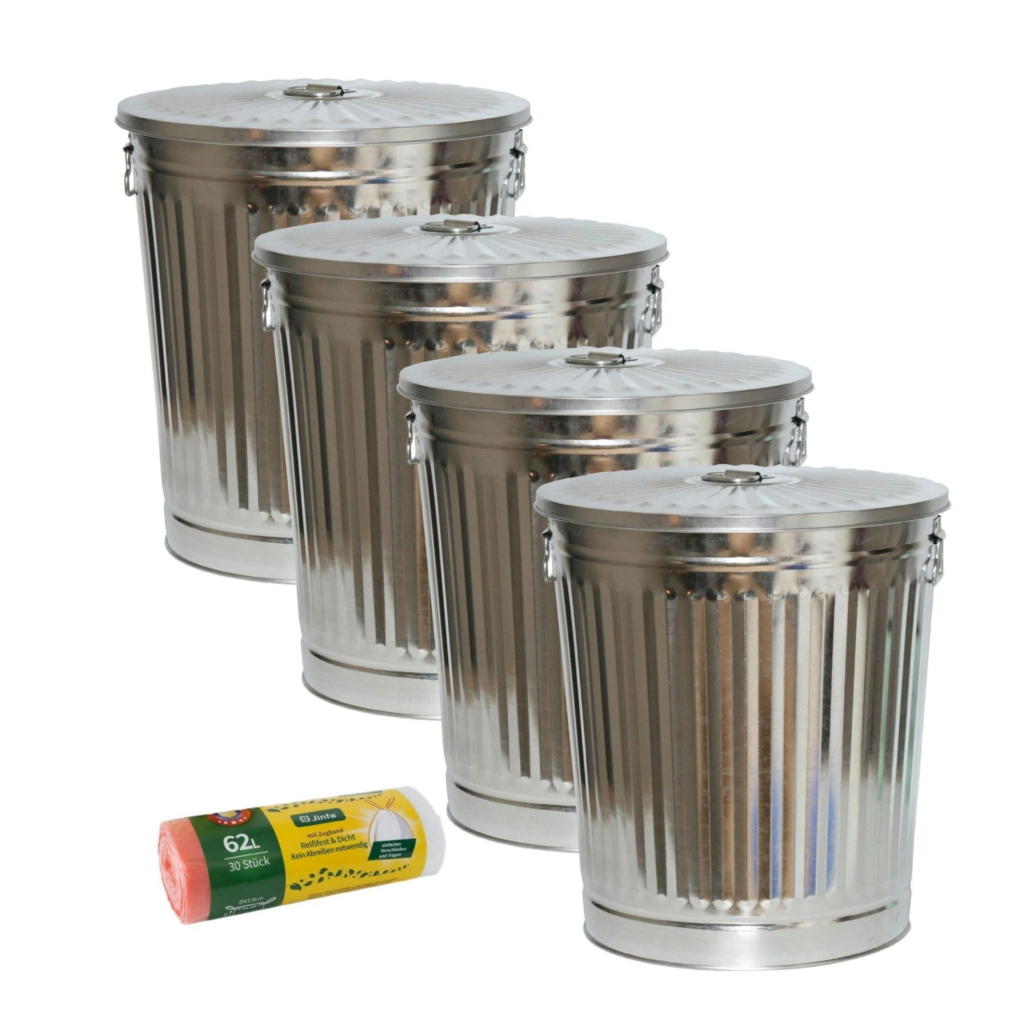 Jinfa 4er-Set Retrodesign Mülleimer Mit Griffen Und Deckel + 50 Müllbeutel | Mattweiß| 18L – Bild 4