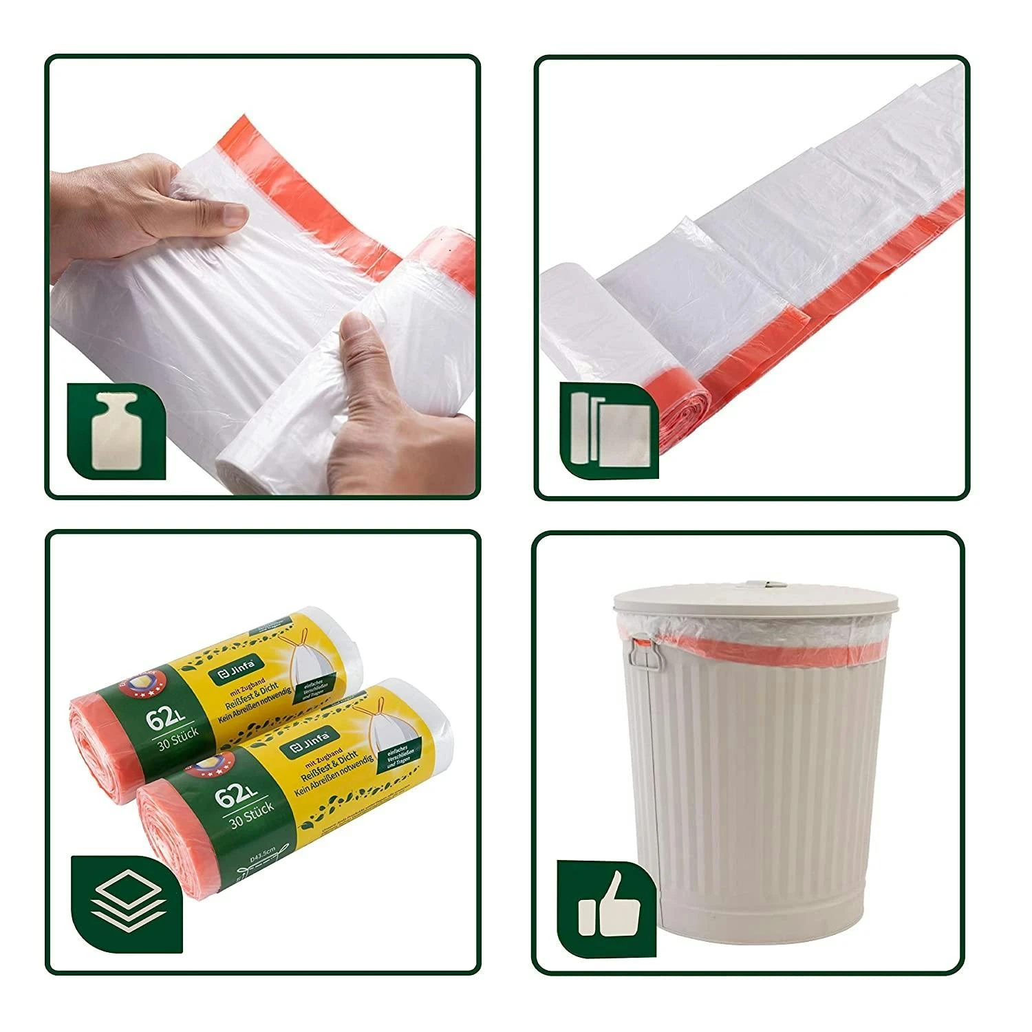 Jinfa 60 Müllbeutel Mit Zugband | Transparent | 69x85 Cm | Für Jinfa Metalltonne 62 L – Bild 6