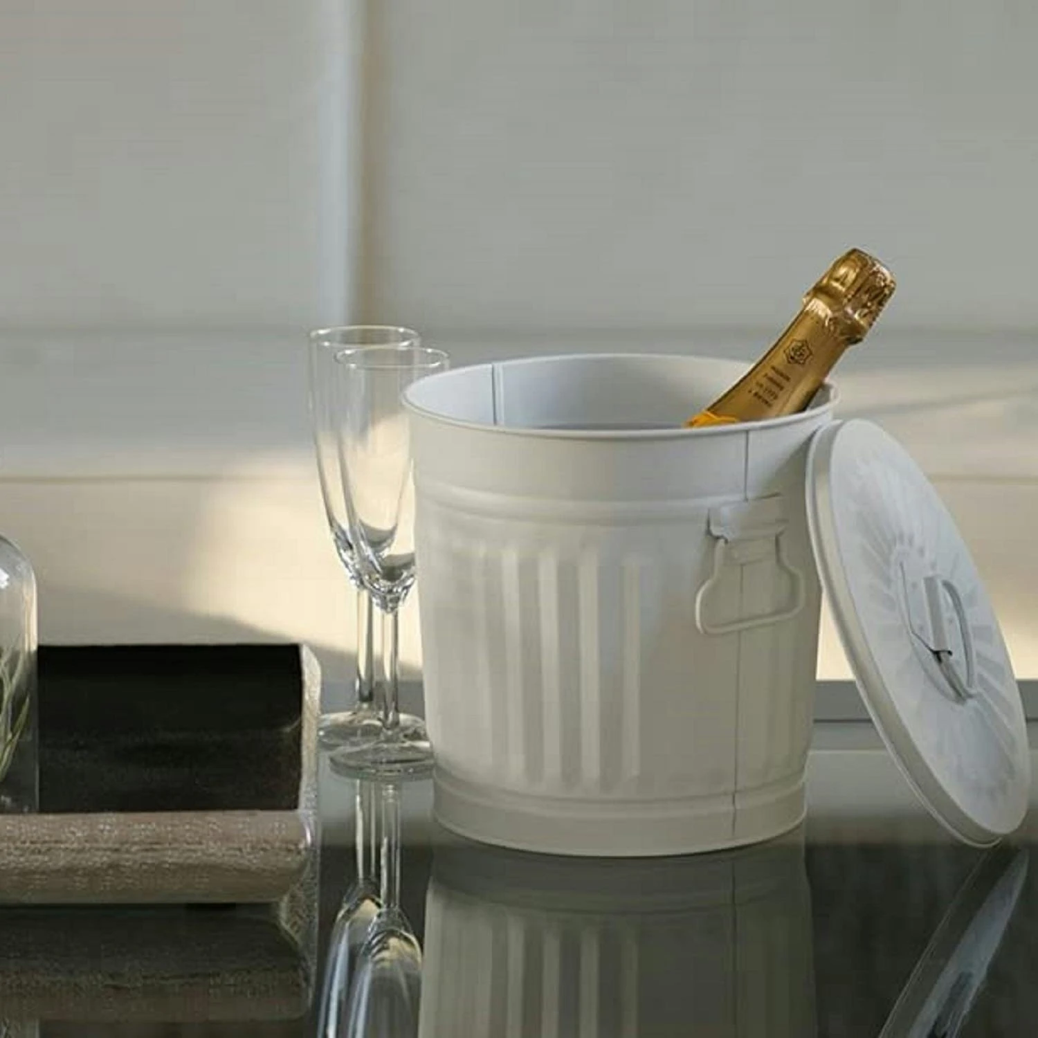 Jinfa 4er-Set Retrodesign Mülleimer Mit Griffen Und Deckel + 50 Müllbeutel | Mattweiß| 18L – Bild 7