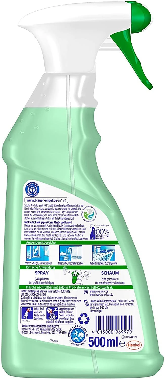 Sidolin Pro Nature Glasreiniger Sprühflasche 500ml Putzmittel Reiniger Reinigen – Bild 7