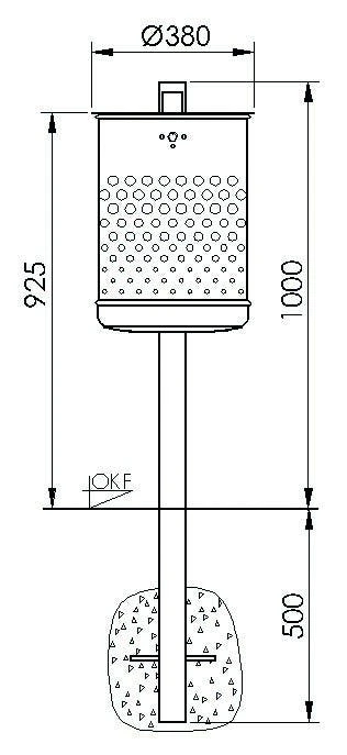Stand-AbfallbehĂ€lter Ca. 35 L, Gelocht Feuerverzinkt â Bild 2
