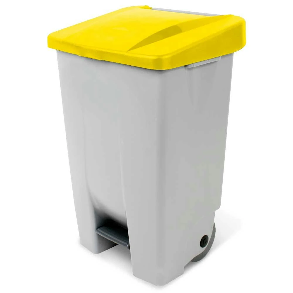 Tretabfalleimer Mit Rollen, Inhalt 80 Liter, HxBxT 740 X 490 X 420 Mm, Korpus Grau, Deckel Schwarz – Bild 2