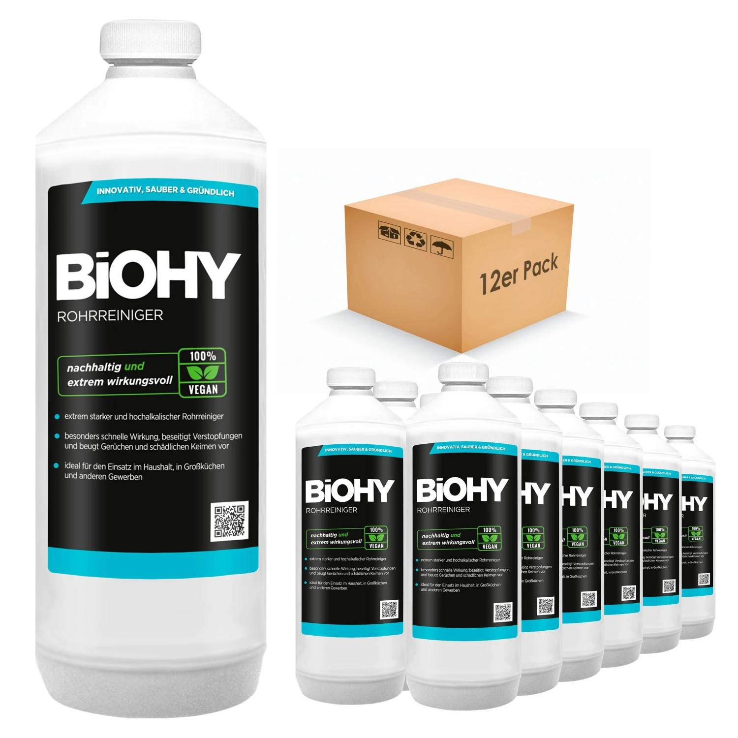 BiOHY Rohrreiniger (2x1l Flasche) | EXTRA STARK | Flüssiger, Hochkonzentrierter Abflussreiniger | Geruchsneutral | Für Alle Verstopfungen – Bild 3