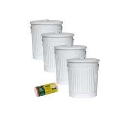 Jinfa 4er-Set Retrodesign MĂŒlleimer Mit Griffen Und Deckel + 50 MĂŒllbeutel | MattweiĂ| 18L