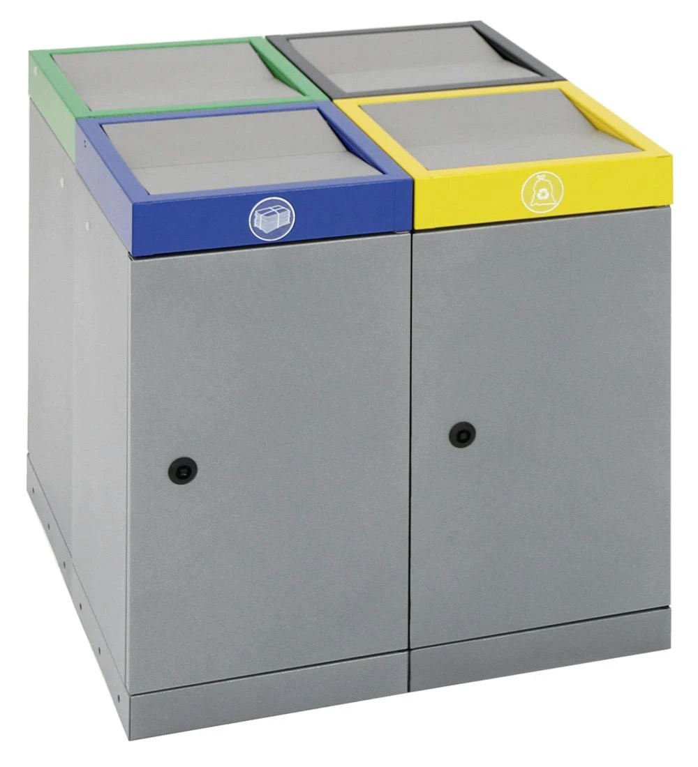 Abfalltrennung ProTec-Plus, 3-fach Station, Graualu-struktur/1003, 5010, 7016, Verz. InnenbehĂ€lter, 3x70 Liter â Bild 3