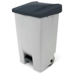Tretabfalleimer Mit Rollen, Inhalt 80 Liter, HxBxT 740 X 490 X 420 Mm, Korpus Grau, Deckel Schwarz
