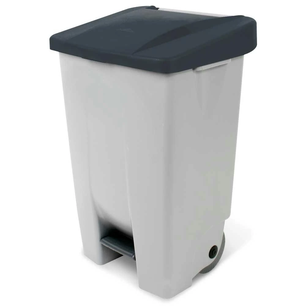 Tretabfalleimer Mit Rollen, Inhalt 80 Liter, HxBxT 740 X 490 X 420 Mm, Korpus Grau, Deckel Schwarz