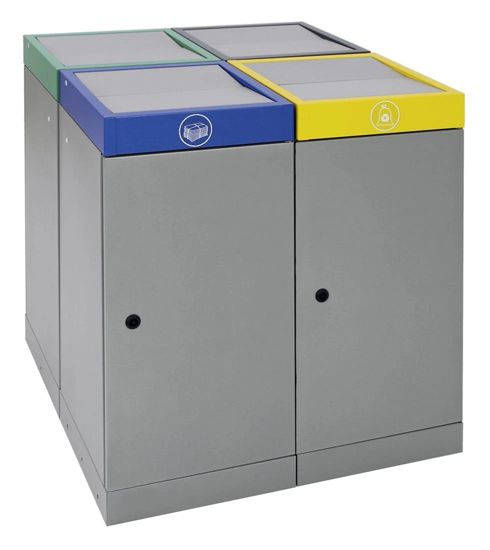 Abfalltrennung ProTec-Plus, 3-fach Station, Graualu-struktur/1003, 5010, 7016, Verz. InnenbehĂ€lter, 3x70 Liter â Bild 4