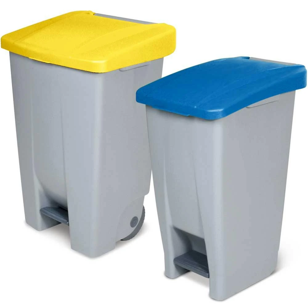 Tretabfalleimer Mit Rollen, Inhalt 80 Liter, HxBxT 740 X 490 X 420 Mm, Korpus Grau, Deckel Schwarz – Bild 7